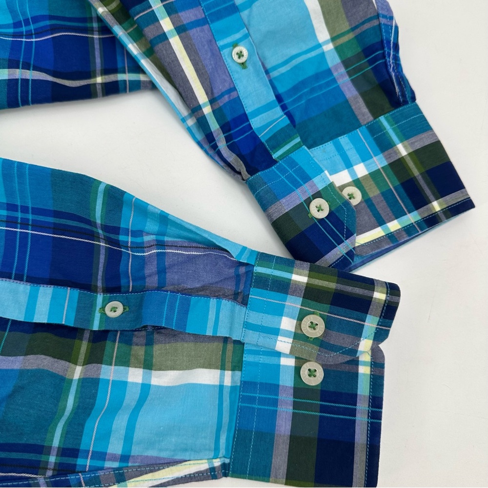 Alan Flusser Shirt Mens L Large Blue Plaid Button Down Long Sleeve Flip Cuff - Picture 8 of 11